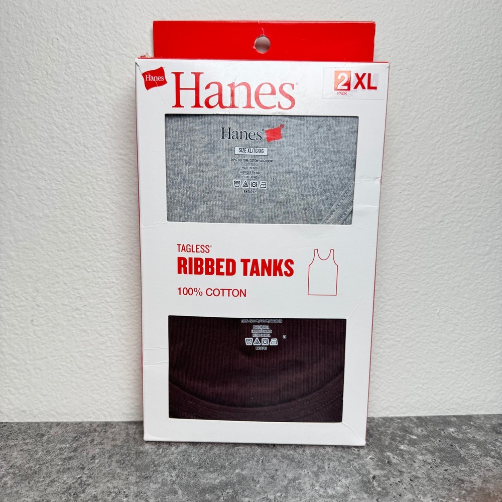 Hanes UO Exclusive Ribbed Tank Tops Mens XL Gray Burgundy 2 Pack NEW